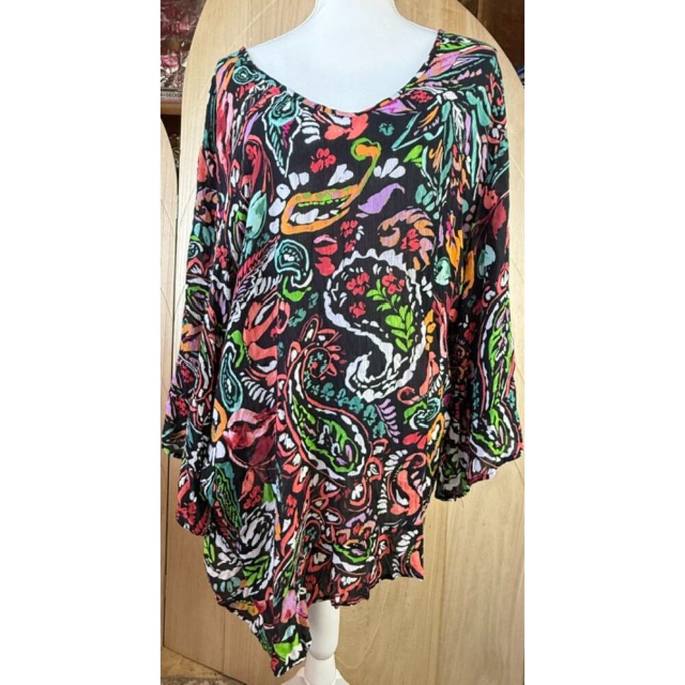 Anne Cole XL XXL Swim Cover Up Tunic Paisley Multicolor Boho Rayon Beach Resort
